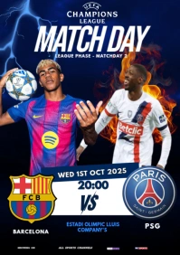 Purple Maximalist Barcelona Vs Psg Ucl League Match  A4 template