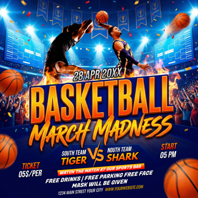 Purple maximalist basketball match instagram post Template | PosterMyWall