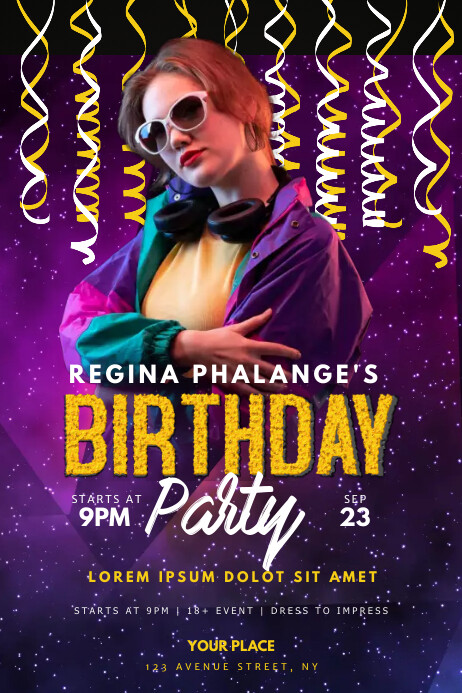 Purple Maximalist Birthday Night Party Invita Template | PosterMyWall Purple Maximalist Birthday Night Party Invita Template | PosterMyWall