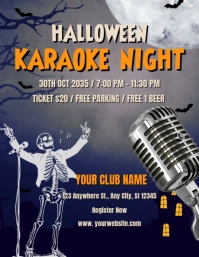Purple Maximalist Blue And Orange Halloween Karaoke Night Flyer (us Letter) template