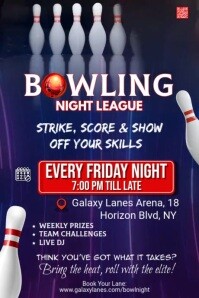 Purple Maximalist Bowling Night League Poster template