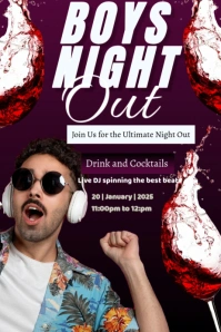 Purple Maximalist Boys Night Out  Poster template