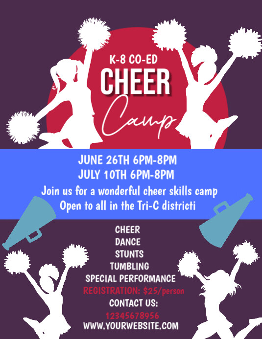Purple Maximalist Cheer Camp  Flyer (us Letter) template