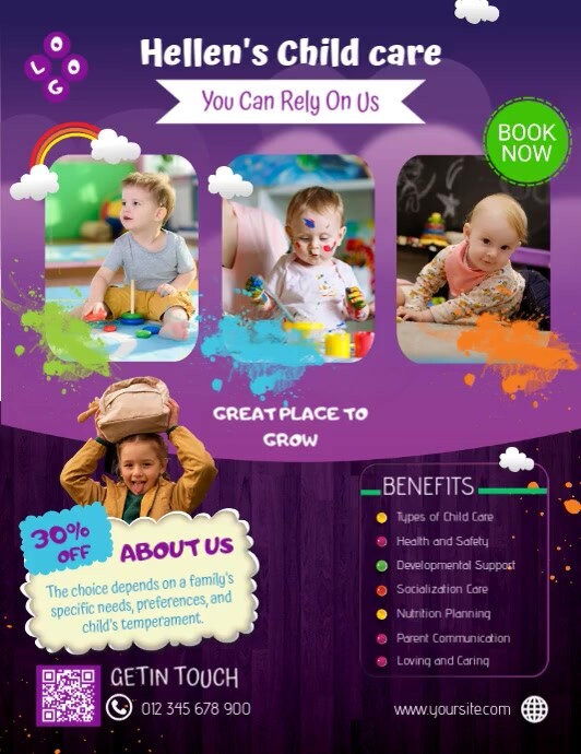 Copy of Purple Maximalist Child Care Flyer Flyer (us Letter) | PosterMyWall