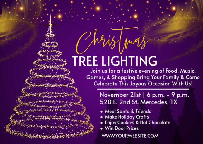 Plantilla de Purple Maximalist Christmas Tree Lighting Postcard ...