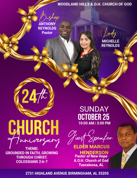 Purple Maximalist Church Anniversary Celebration Flyer Template ...