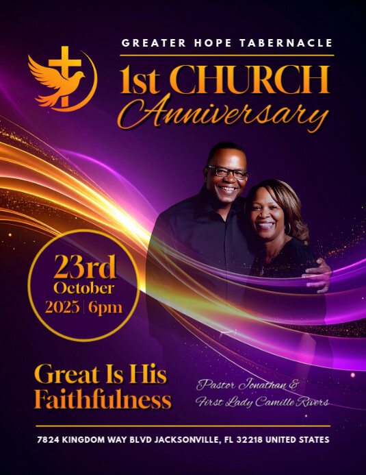 Purple Maximalist Church Anniversary Flyer Flyer (us Letter) template