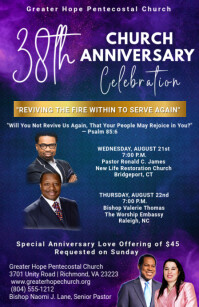 Purple Maximalist Church Anniversary Flyers Tabloid template