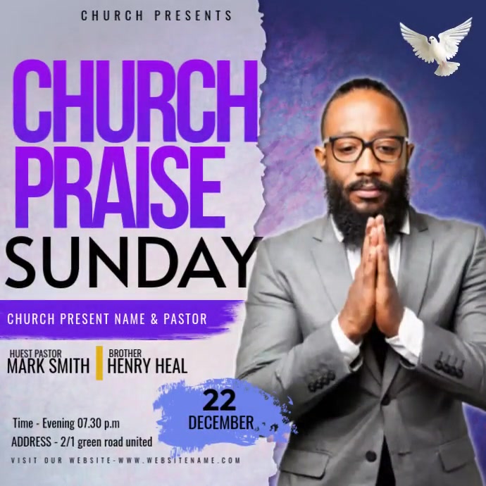 Purple Maximalist Church Praise Sunday Square (1:1) Template | PosterMyWall