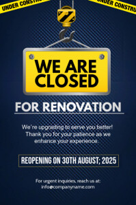 紫色 Renovation Closure Announcement Poster Template