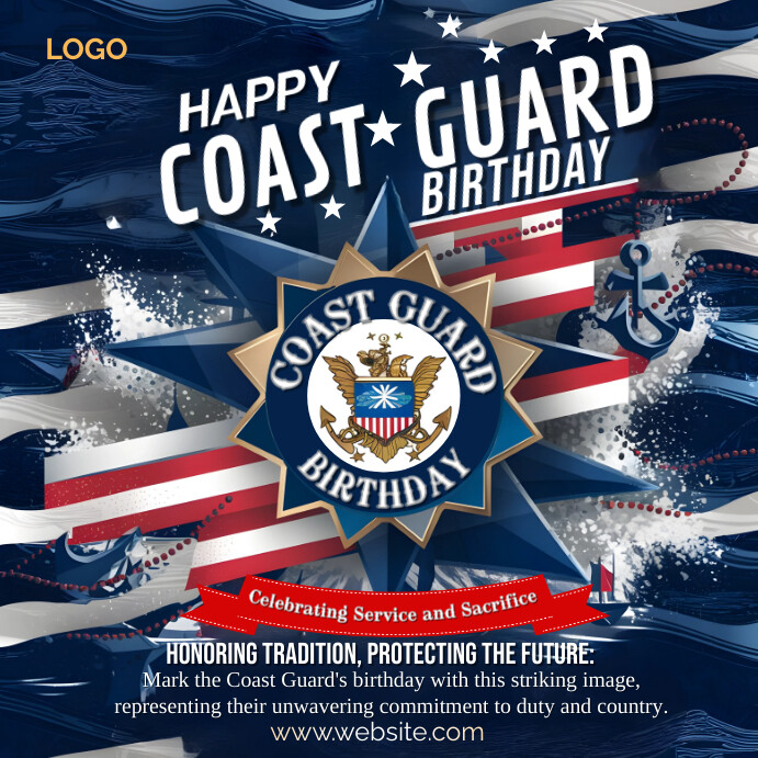 Purple Maximalist Coast Guard Birthday  Squar สี่เหลี่ยมจัตุรัส (1:1) template