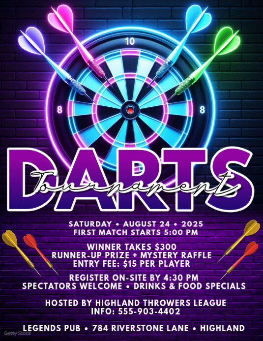 Purple Maximalist Darts Tournament Flyer Flyer (us Letter) template