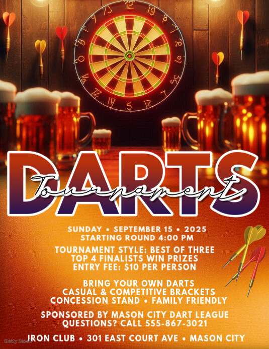 Purple Maximalist Darts Tournament Flyer Flyer (us Letter) Pamflet (VSA Brief) template
