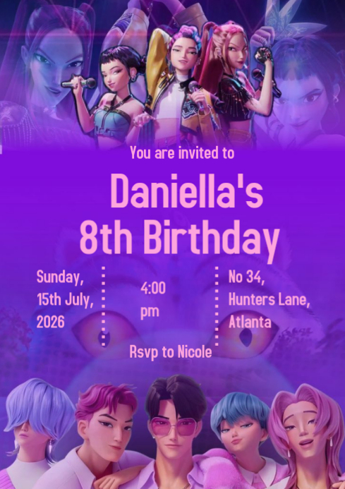 Purple Birthday Invitation A4 Template | PosterMyWall