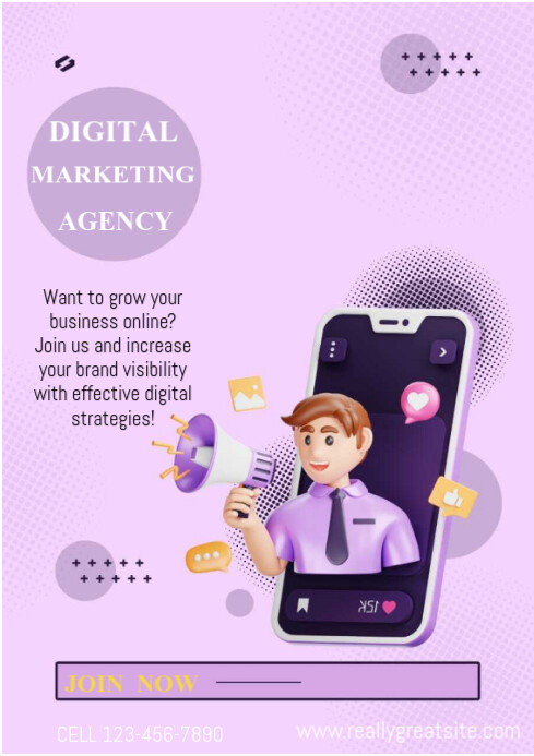 Purple Maximalist Digital Marketing A4 Template | PosterMyWall