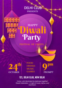 Purple Diwali Party A4 Template