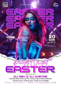 Purple Maximalist Easter Party Night  A4 template