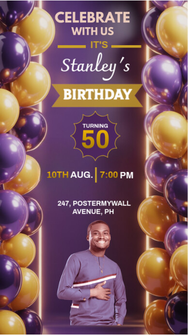 Purple Maximalist Editable Birthday Invitation  Instagram Story template