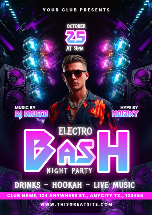 Purple Maximalist Electro Bash Party A4 template
