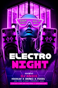 Purple Maximalist Electro Night Party Poster Póster template