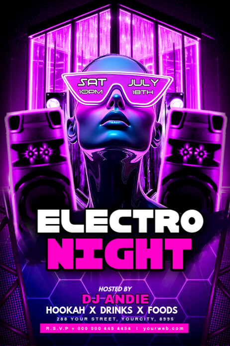 Purple Maximalist Electro Night Party Poster Plakkaat template