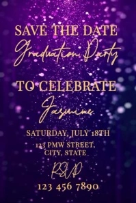 Purple Maximalist Elegant Purple & Gold Graduation Party Invitation | Editable Save The Date Templat Gráfico de Pinterest template