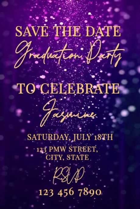 Purple Maximalist Elegant Purple & Gold Graduation Party Invitation | Editable Save The Date Templat Grafika na Pinterest template