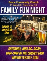Purple Maximalist Family Fun Night Flyer Flye Løbeseddel (US Letter) template