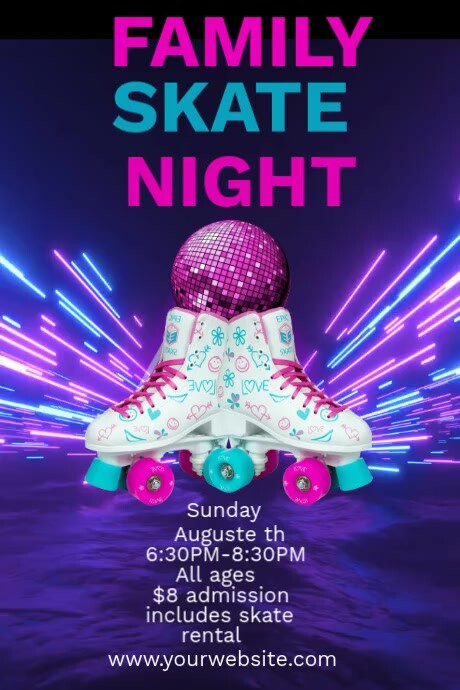 Purple Maximalist Family Skate Night Poster Cartaz template