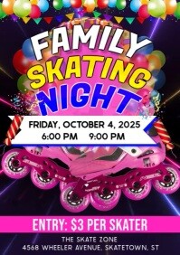 Purple Maximalist Family Skating Night Flyers A4 template
