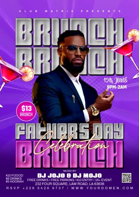 Purple Maximalist Father's Day Brunch  A4 template