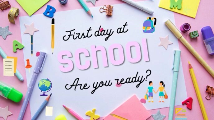 Purple Maximalist First Day At School Posts Digital Display (16:9) template