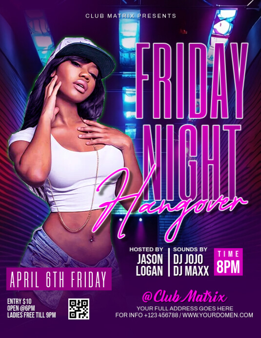 Purple Maximalist Friday Night Hangover  Flyer (us Letter) Iflaya (Incwadi ye-US) template