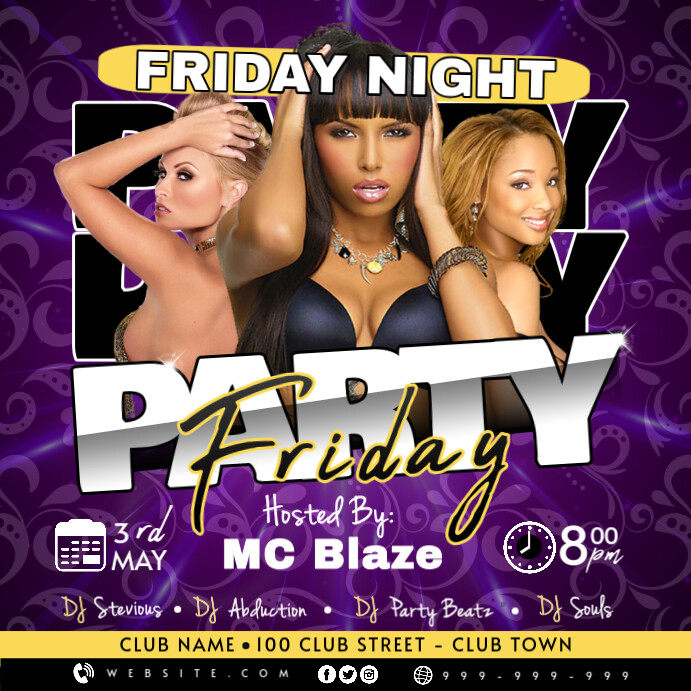 Purple Maximalist Friday Night Nightclub Poster Instagram Post template