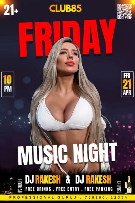 Purple Maximalist Friday Night Party Poster Cartaz template