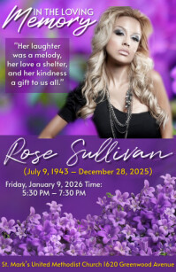 Purple Maximalist Funeral Flyer Death Anniversary Announcement Half Page Wide template