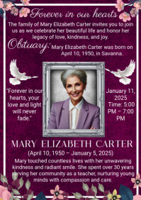 Purple Maximalist Funeral Flyer Death Anniversary Announcement A4 template