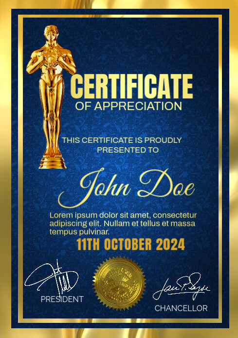 Purple Maximalist Gold And Blue Certificate A4 template