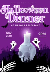 Purple Maximalist Halloween Dinner Flyer  A3 template