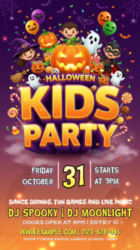 Purple Maximalist Halloween Kids Party Instagram Story template