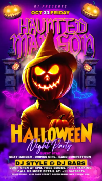 Purple Maximalist Halloween Night Party Flyer Instagram Reel template