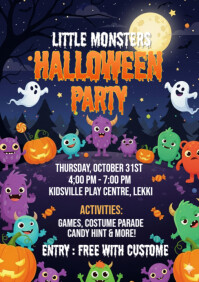 Purple Halloween Kids Party A5 Template