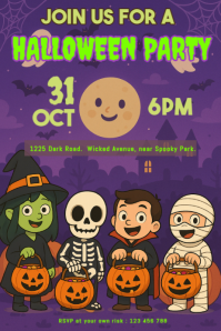 Purple Maximalist Halloween Party Poster template