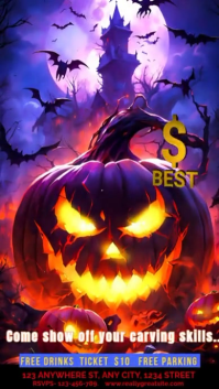 Purple Maximalist Halloween Pumpkin Carving Contest Flyer  Tiktok Video template