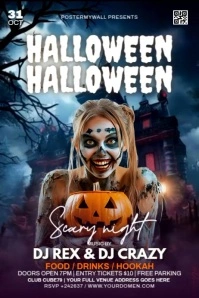 Purple Maximalist Halloween Scary Night  Poster Póster template