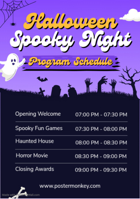 Plantilla de Purple Maximalist Halloween Schedule A2 | PosterMyWall