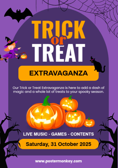 Copy of Purple Maximalist Halloween Trick Or Treat A4 | PosterMyWall
