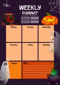 Purple Maximalist Halloween Weekly Schedule A2 template