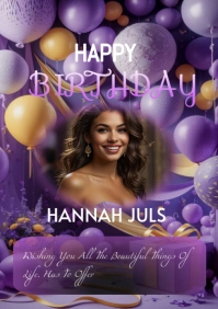 Purple Maximalist Happy Birthday  A4 template