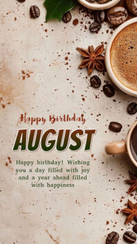 Purple Maximalist Happy Birthday August  Whatsapp Status template